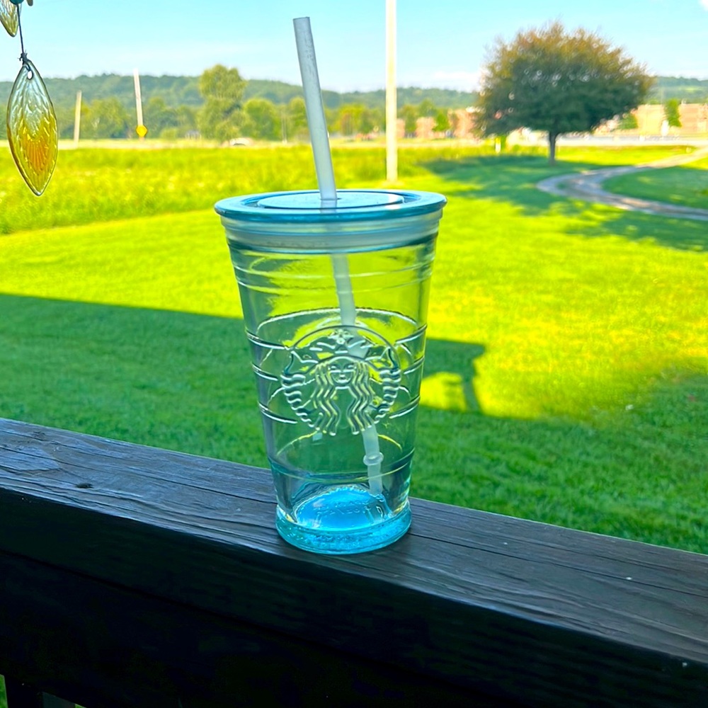 Clear green glass vintage cup starbucks cold cup